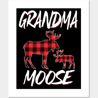 Red Plaid Grandma Moose Matching Family Pajama Christmas Gift Posters and Art
